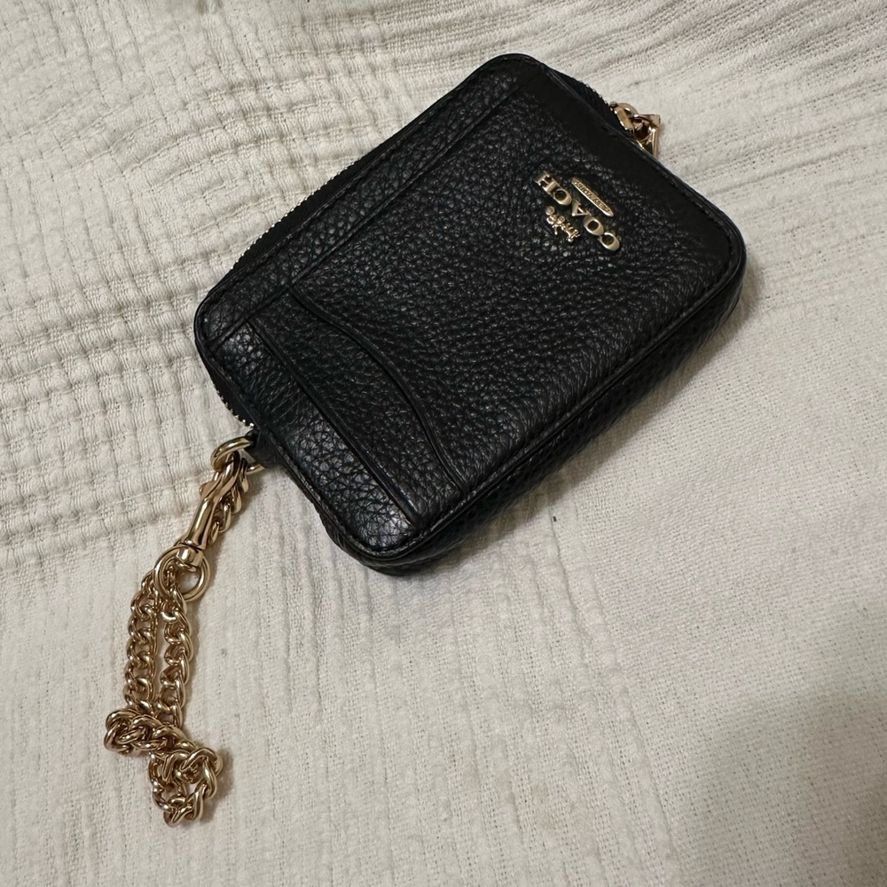 Coach Black Leather Pouch with Gold Chain